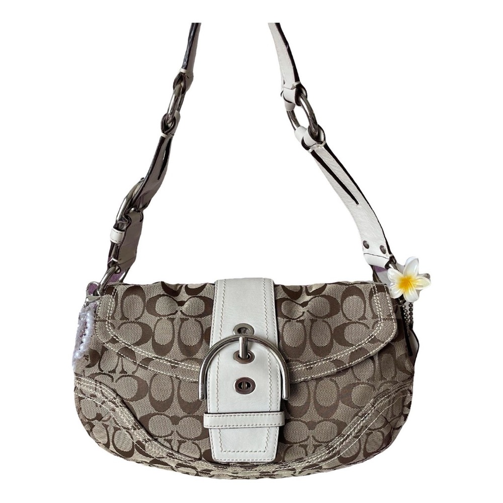 Coach Signature Sufflete cloth Beige and White Shoulder Bag